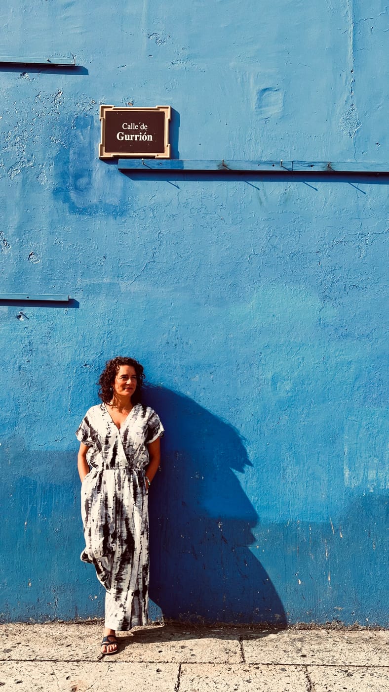 Linzi Cora at the Calle de Gurrión blue wall
